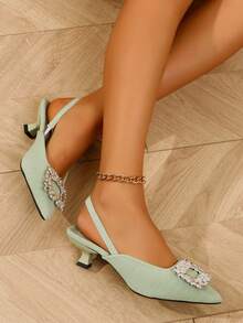 Women's High Heel Shoes, Rhinestone Embellished, Pointed Toe, Sexy, Versatile, Suitable For Commute, Beach, Party, Student - Light Green - View 7