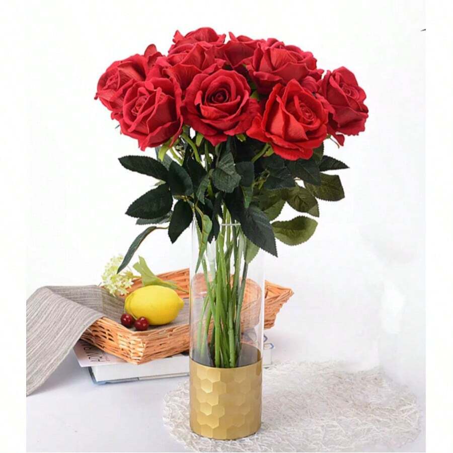 单枝仿真玫瑰婚礼花卉装饰假花，适用于家居和客厅装饰，丝绸花，人造花。适合家居装饰、婚礼花束中心装饰和办公室布置。 - 彩色 - 查看 1