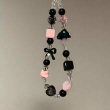 INS风韩版粉色兔子月亮蓝色格子串珠手机挂绳，CCD相机吊坠 - 粉色 - 查看 4