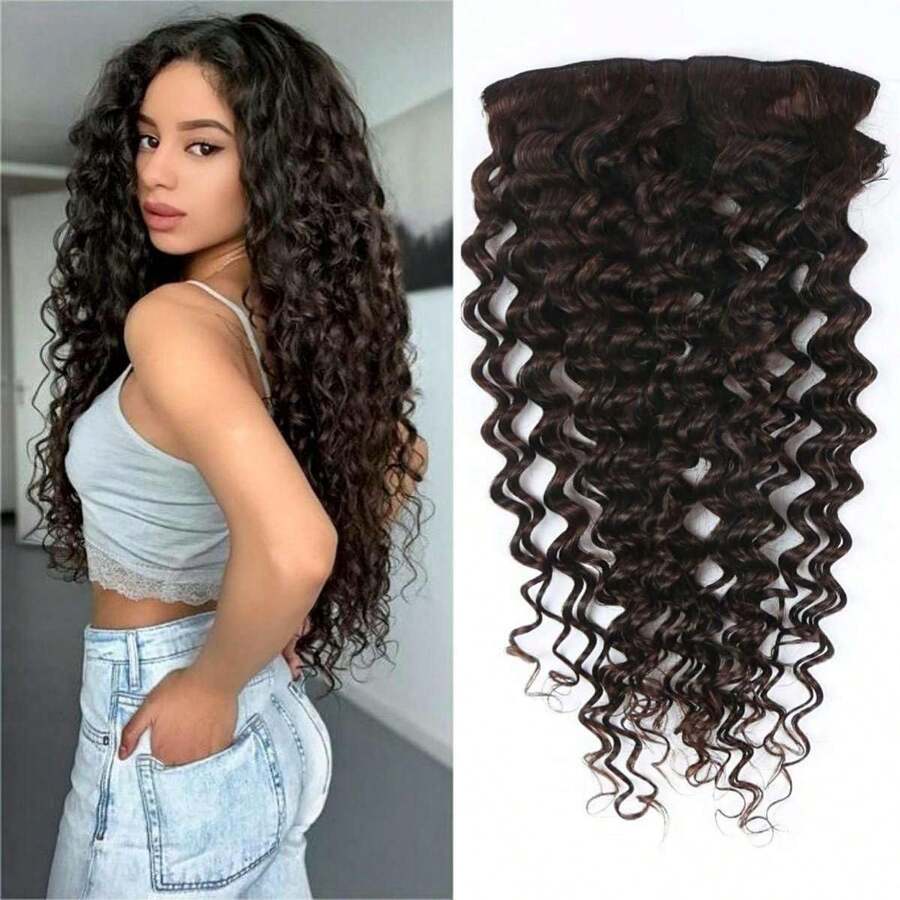 Extensiones de cabello humano rizado profundo con clip, 40 16 pulgadas 8 piezas g, extensiones de cabello negro natural para mujeres, extensiones de cabello Remy con clip de ondas de agua. - #2 Braun DC - Ver 1