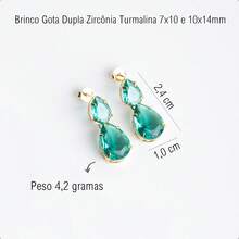 Luxury Gold Semi-Jewelry Kit With Earring, Chain And Double Drop Pendant In Zirconia – 18k Gold Plated - Đá Tourmalin - Xem 3