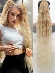 36英寸渐变色马尾辫，抽绳马尾辫，长卷发接发，合成水波纹辫 - 彩色 - 查看 1