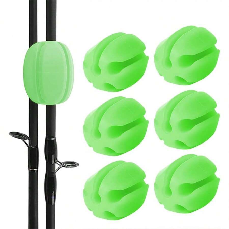 6pcs Silicone Fishing Rod Holder Straps 5 Hole Lightweight Fishing Tackle Ties Fishing Accessories Green - Green - View 1