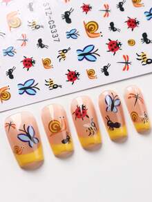 2 piezas Pegatinas de arte de uñas de mini insectos lindos, calcomanías de uñas adorables de mariquita/mariposa/libélula/hormiga/caracol, decoraciones de uñas DIY de primavera/verano - Multicolor - Ver 6