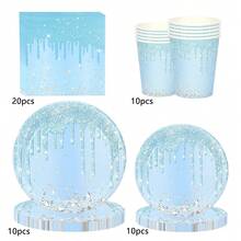 10pcs/50pcs/80pcs Blue And Silvery Party Supplies Blue And Silvery Glitter Diamond Paper Plates Cups And Napkins Tableware Set Party Decorations For Birthday Party Gender Reveal Retirement Bachelor Party Table Decorations - View 8