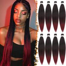 Extensiones de cabello trenzado preestiradas BARSDAR, 66, 8 paquetes de cabello trenzado largo degradado rojo preestirado para trenzas o box braids EZ, trenzas de ganchillo sintéticas Yaki que se fijan con agua caliente - T1B/Rojo - T1B/900# Negro Ombre Borgoña - Ver 13