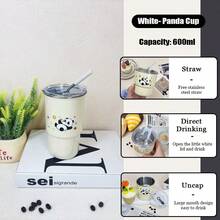 Cute Kitchen 1个304不锈钢双层保温咖啡杯，带盖，可爱猫咪/熊猫图案，容量14.2盎司/20.3盎司（420毫升/600毫升），米色/蓝色，材质防烫，包含304不锈钢吸管和硅胶吸管帽，非常适合车载、办公、旅行、野餐，也是节日送礼和自用的理想之选。 - 彩色 - 查看 14