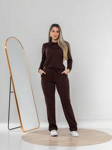Casual Tracksuit Set Consisting Of A Top And Pants C3111 - 鏽棕色 - 查看 1