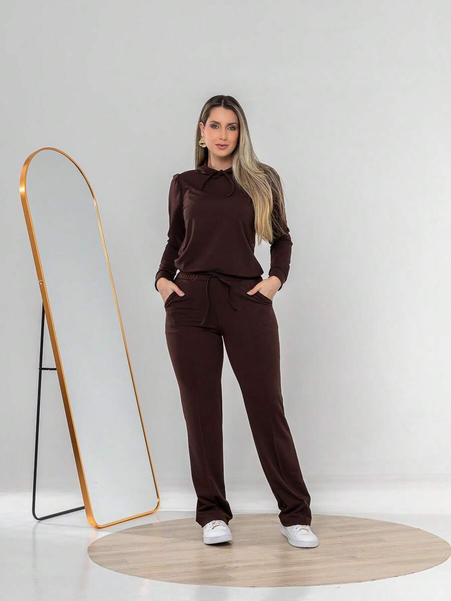 Casual Tracksuit Set Consisting Of A Top And Pants C3111 - 鏽棕色 - 查看 1