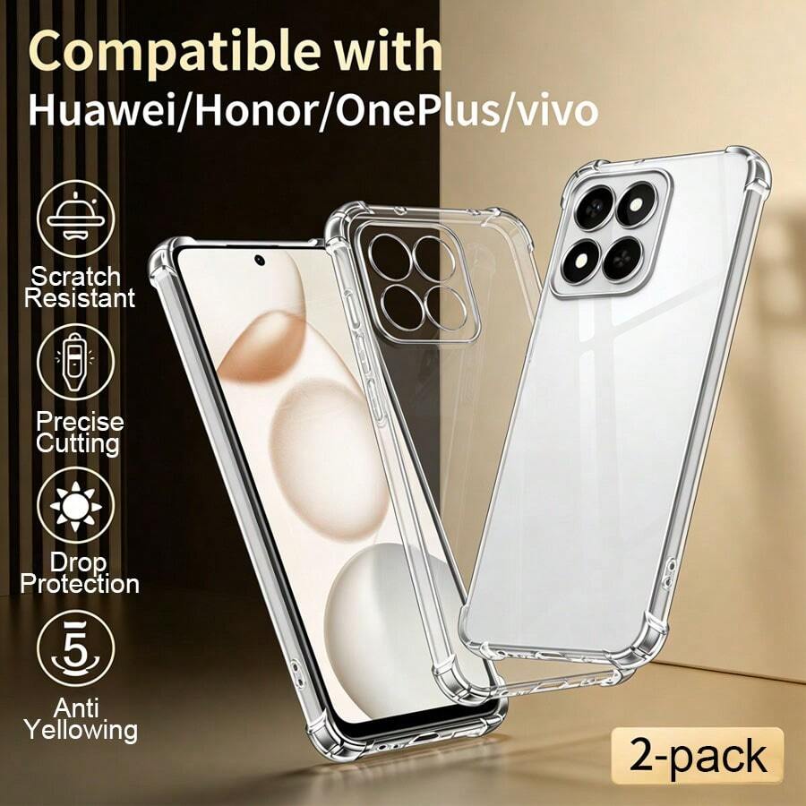A Four-Corner Shock-Proof Transparent Air Cushion Phone Case,Mobile Phone Case, Providing 360° All-Round Protection, Scratch-Resistant,Anti-Yellowing,Lens Protection,Suitable For All Hua Wei/Honor/One Plus/ Series Phones. - Clear - View 1
