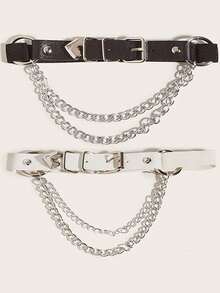 1件装女士黑色/红色/白色金属链条心形腿套，时尚哥特朋克风大腿束缚带，适合日常使用 - A - 查看 18