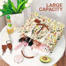 Large Capacity Canvas Tote Bag For Women,Women's Bags Crossbody Bags Work Laptop Tote Bag Large Handbags Purse, With Zipper Closure & Individual Compartments For Work College For Teacher & Nurse Crossbody Work Bible Messenger Purse Bag With Pockets - 復古花 - 查看 6