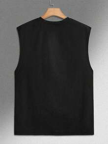 1PC Men's Vest With "I GOONED" Print Design, 180g Pure Cotton Vest, Seamless, Sweat-Wicking, 100% Cotton, Loose American-Style Tank Top For Sports And Fitness. - 黑色 - 查看 4