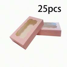 50/30/20/10/1个装一次性纸质饼干盒，带透明窗口 - 方形包装盒，适用于马卡龙和甜甜圈，适合派对、生日和节日聚会 - 坚固耐用，也可用作糖果、巧克力、糕点、派对礼品、节日包装和装饰包装的食品容器 - 粉色 - 查看 6