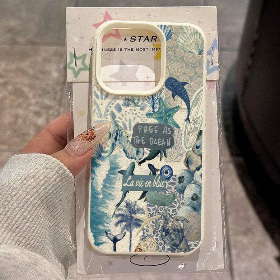 1 pieza Funda de teléfono con patrón de criaturas oceánicas de tonos azules, hecha de material TPU, compatible con iPhone 17 Pro Max/17/16 Pro Max/15/13/12/11, S20 FE/A15/S24/A55, Note 11/Note 12/Note 13 Pro, cobertura completa, protección suave anti-caídas, versión internacional, no la versión nacional - Blanco - Ver 1