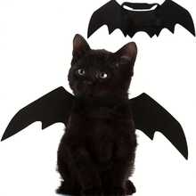 Disfraz de mascota con alas de murciélago ajustables - Hecho de tela de poliéster suave, adecuado para gatos y perros pequeños, excelente para disfraces de Halloween y eventos de cosplay - Negro - Ver 4