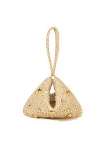 New Design Straw Bag, French Retro European And American Style Studded Pearl One Shoulder Square Bag, Handbag, Wristlet - Apricot - View 4
