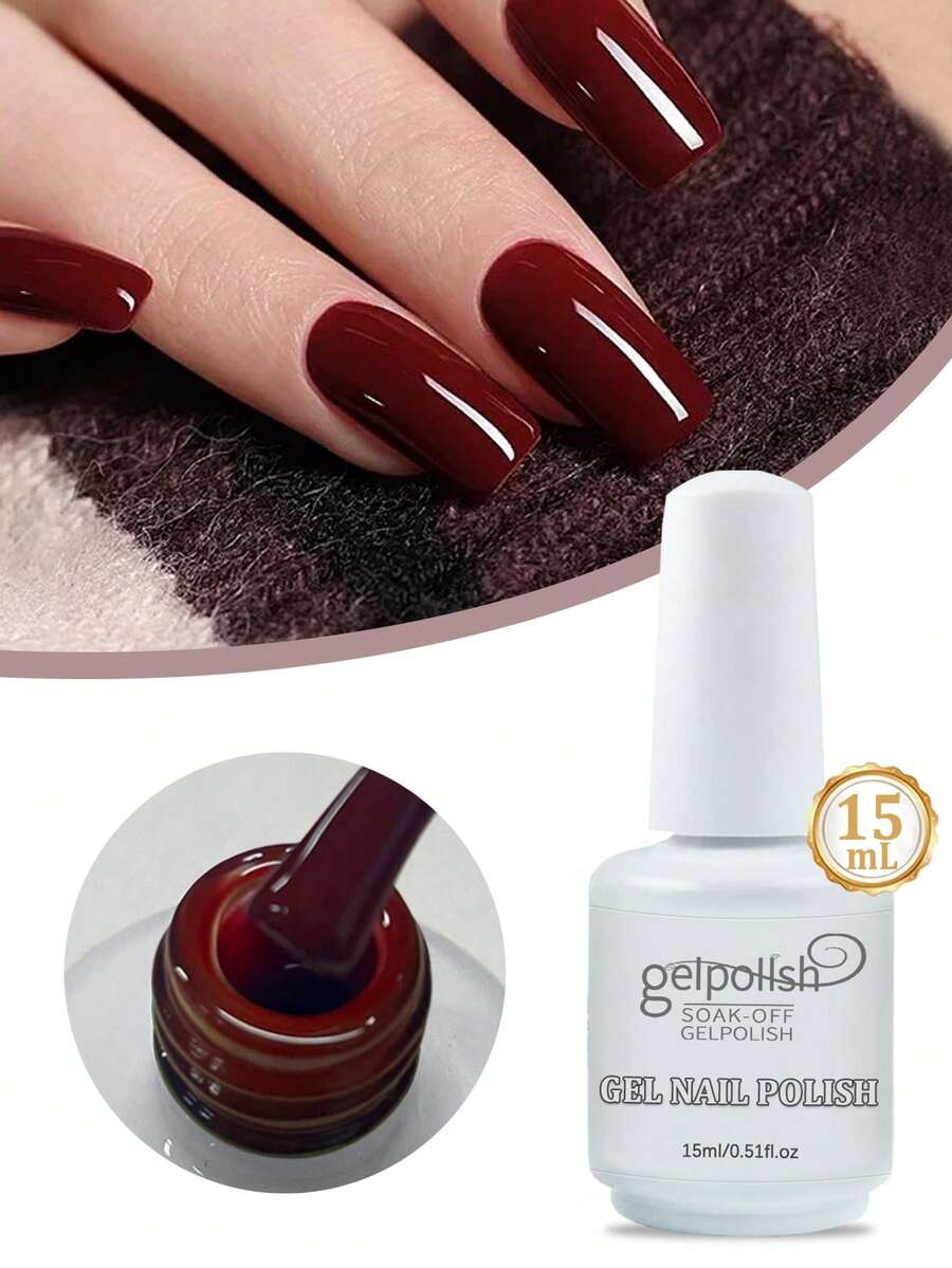 GELPOLISH 15ml Wine Red Gel Nail Polish, Removable, Cured By LED/UV Lamp, Neutral Color, Long-Lasting Quick-Drying, Suitable For Home Manicure And Salon DIY - Burgundy - View 1