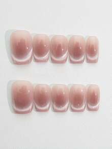 10pcs Pure Handmade Press On Nails Short Nails Square Nails Pink Nails Gentle Sexy Style Pink French Gradient Cat Eye With Fine Glitter, Simple And Cute Press-On Nails For Women And Girl, Spring Summer Fall Winter Festivals Party And Daily Life Use - Pink - View 1