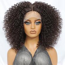 Peruca sintética afro cacheada curta ombré castanha com renda frontal de 14 polegadas, repartição em T, mechas baby hair e efeito volumoso para mulheres. - Multicolorido - Ver 17
