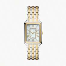 Fossil Reloj de pulsera de mujer con esfera rectangular de nácar con números romanos, de dos tonos, con cadena de metal, de cuarzo, de moda, adecuado para uso diario casual, citas, fiestas y otras ocasiones - Plata + oro - Ver 5