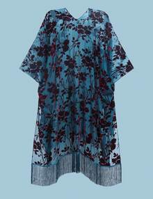 WeHello Women's Boho Burnout Velvet Kimono Long Cover Up With Tassel Casual Cardigan Shawl Flowy Fabric Beachwear Suit Womenswear Clothes Swimwear Coverups SpringStatements - 薄荷綠 - 查看 2
