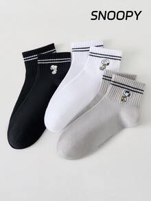 6/3/1 Pair SNOOPY Embroidered Women's Short Socks, Sports Socks, Sweat-Absorbent Casual Versatile Round Neck Socks - Multicolor - View 6
