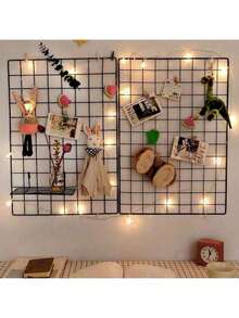 1pc Black/White Iron Wire Grid Wall Shelf With Ledge - Multi-Compartment Storage Rack For Home, Office, Dorm Decor - Space-Saving Photo, Plant & Accessory Display Board, Dorm Decor, Classic Design, Sturdy Structure, Hanging Shelf - Multicolor - View 9