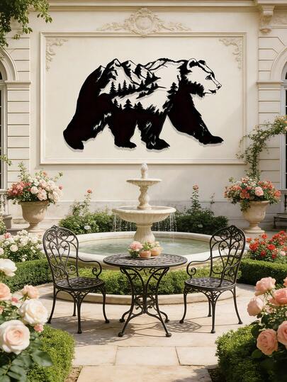 1pc Metal Bear Wall Decoration, Vintage Wrought Iron Decorative Plaque, Suitable For Indoor And Outdoor Wall Decoration, Ideal For Gardens, Patios, Living Rooms, Bedrooms, Offices, Porches, And Terraces. A Rustic Style Wall Art Piece, And An Ideal Gift For Family And Friends
