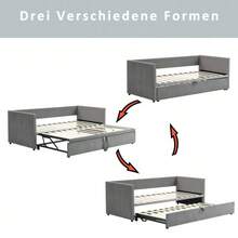 Klädd säng, utdragbar bäddsoffa 90/180*200 cm med ribbotten, multifunktionell säng i mjuk, hudvänlig sammet, grå - Mörkgrå - Visa 6