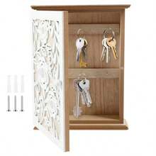 Key Cabinet Wall Mounted With 6 Key Hooks Wooden Key Holder For Wall Decorative Key Box Farmhouse Key Rack Key Hanger Key  Cupboard For Home Office Entryway Fvv - White - View 8