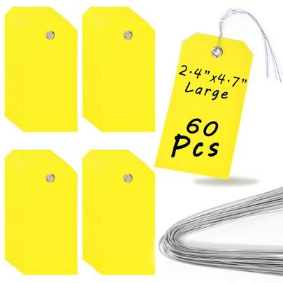60Pcs Plastic Shipping Tags With Wire Ties - Blank Waterproof Hang Tags For Labeling, 4 3/4" X 2 3/8" - Ideal For Outdoor Equipment, Auto Parts, Luggage, Garage & Inventory