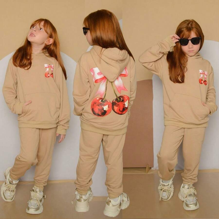 Girls' Set - New Release - Blouse And Pants - Fits Ages 2 To 12 - Winter Clothing - Beige - View 1