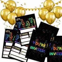 12pcs Customizable Birthday Invitation Cards, Multiple Themes Available, High-Quality Invitations Suitable For Birthday Parties, Celebrations, Disco And Glitter Themed Events - Multicolor - View 8