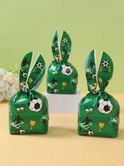 50pcs Football Gift Bags Sweet Bags, Football Design Small Gift Bags For Birthday Parties, Baby Shower Party Decorations, Football-Decorated Bunny Ear Bags, Gender Reveal Decorative Gift Wrapping Bags, 1st Birthday Party Supplies, Welcome Baby Party Table Decorations, First Tooth Party Decorations, Newborn Boy Party Gift Wrapping Supplies,Baby Shower Gifts, Birthday Gifts, Room Decor,Home Decor,Party Bags Fillers