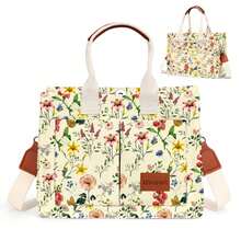 Large Capacity Canvas Tote Bag For Women,Women's Bags Crossbody Bags Work Laptop Tote Bag Large Handbags Purse, With Zipper Closure & Individual Compartments For Work College For Teacher & Nurse Crossbody Work Bible Messenger Purse Bag With Pockets - 復古花 - 查看 1