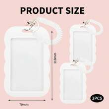 1个亚克力照片卡夹钥匙扣照片卡夹3英寸证件卡夹公交信用卡ID银行卡夹带3个螺旋腕带（波浪白） - 波浪卡套+彈簧繩 - 查看 2