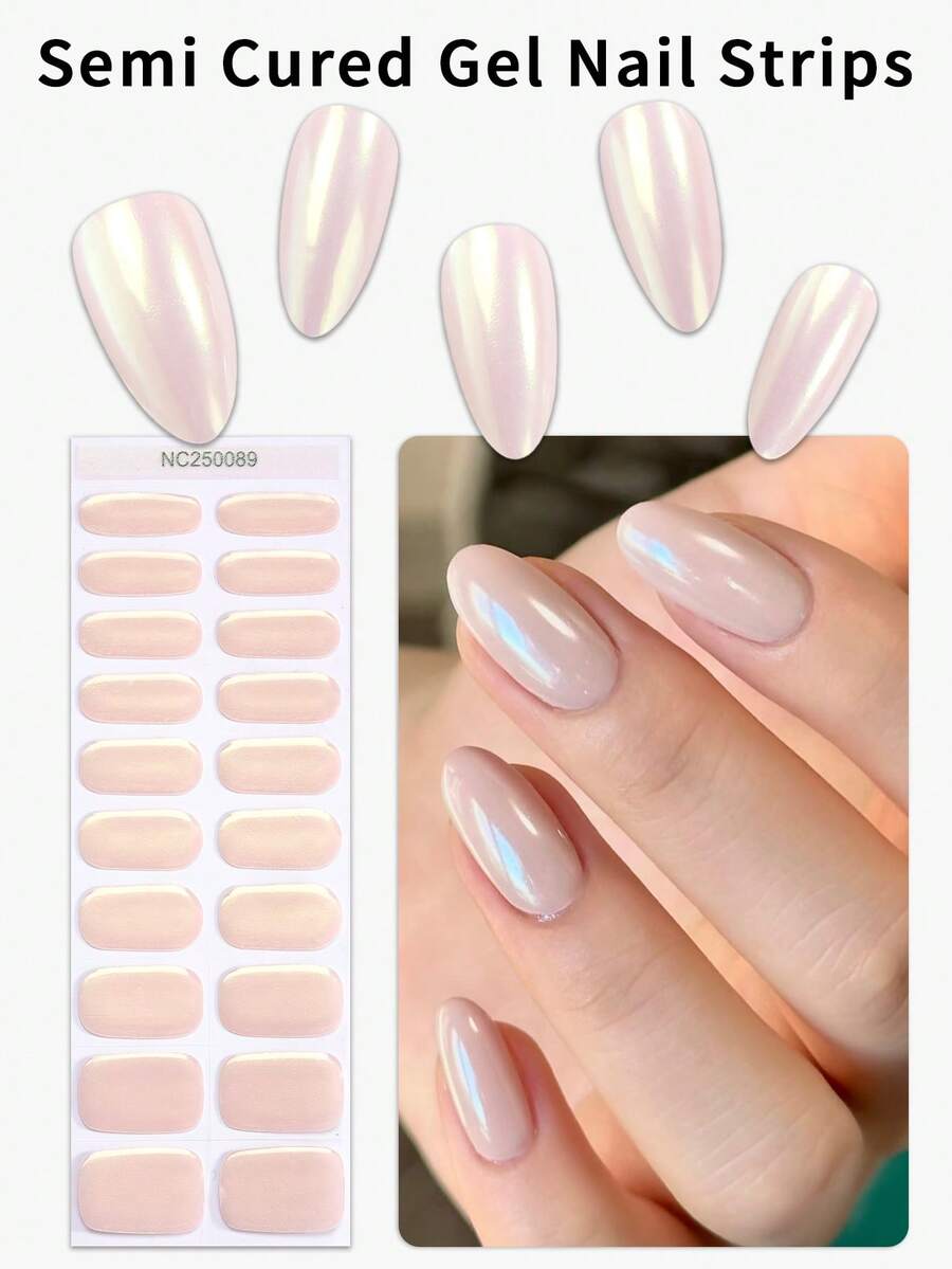 Bộ 20 miếng dán móng tay gel bán khô màu mơ bóng cao cấp mùa xuân/hè, kiểu dáng tối giản tinh tế, tự dính, dễ làm móng, chống bong tróc, phù hợp cho phụ nữ tự làm móng tại nhà.