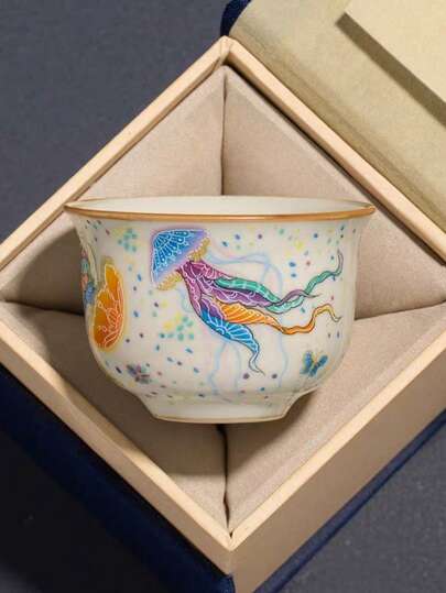 Ru Kiln Meduza Okrągła Filiżanka do Herbaty Ding, Filiżanka do Degustacji Herbaty dla Gości Domowych, Ceramiczna Filiżanka Mistrzowska, Zestaw do Herbaty Kung Fu, Glazura Spękana, Pojedyncza Filiżanka, Filiżanka do Herbaty, Filiżanka do Wody