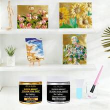 Bộ sơn acrylic vàng/bạc ELHUA kèm cọ và dao trộn màu, thích hợp để vẽ tranh trên đá, gỗ, vải, gốm sứ, canvas, đa năng. - 100ml - Xem 3