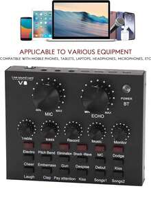 YAIUZGOO V8 音效卡音訊轉接器，適用直播 KTV，支援雙手機連接，直播 KTV 語音聊天，手機與電腦通用外接音效卡 - 黑8 - 查看 6