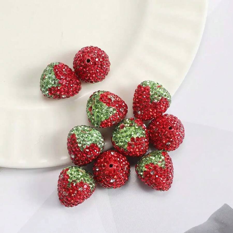 2-20颗红色草莓和樱桃粘土水钻DIY手工耳环、手链、项链首饰制作材料 - 紅色-草莓 - 查看 1
