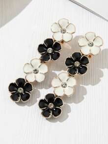 2 piezas Pinzas para el cabello con pequeñas flores y cristales de estilo minimalista y versátil, adecuadas para uso diario, pasadores, accesorios, verano, vacaciones, viajes - Blanco y Negro - Ver 5