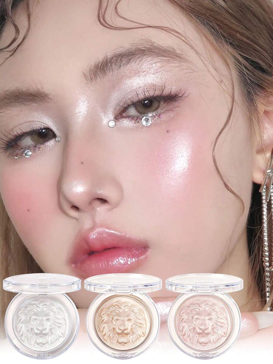 Lion Embossed Highlighter - Shimmering Glossy Powder Suitable For Face And Eyes, Can Be Layered To Create A Radiant And Captivating Makeup Look - Multicolor - View 1