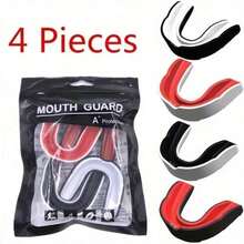 4 piezas Protector bucal deportivo universal, absorción de impactos anti-colisión, para deportes de contacto de alta intensidad como hockey, baloncesto, rugby, boxeo, con estuche de almacenamiento higiénico portátil - Paquete de 4: negro, blanco y rojo (modelos para adultos) - Ver 7