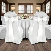 10pcs Satin Ribbon Chair Bows, Universal Chair Sash Bows For Wedding, Party, Reception, Event, Hotel - White - View 6