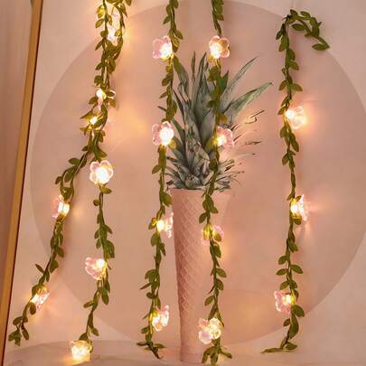 1pc Cherry Blossom Vine String Lights, Battery-Powered, Pink Peach Blossom Garland Decorative Lights, Suitable For Indoor Living Room And Bedroom Decoration, Girls' Bedroom Decoration, Garden, Courtyard, Birthday Atmosphere Arrangement, Photography Props