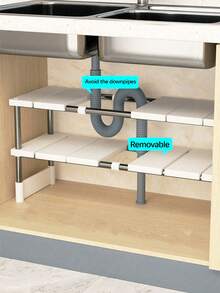 1 pieza/Set Organizador de estantería debajo del fregadero con extensión ajustable, puede evitar tuberías, crear un almacenamiento de cocina ordenado y organizado. [Video de instalación disponible en la página de inicio] - Multicolor - Ver 2