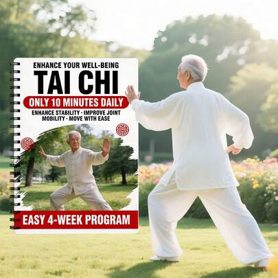 Sách hướng dẫn tập luyện Thái Cực Quyền, Kế hoạch giảm cân và định hình vóc dáng bằng Thái Cực Quyền, Bài tập tại nhà 10 phút mỗi ngày, Cường độ thấp, Bảo vệ đầu gối, Cải thiện tư thế và thăng bằng, Tăng cường sức mạnh cơ lõi, Sổ tay hướng dẫn tập luyện đóng gáy xoắn, Phù hợp cho người lớn, Nhiều màu, 1 cuốn.