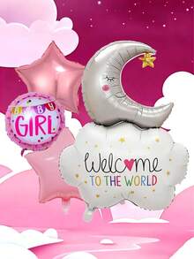 4pcs/1set - Globo de Nube y Luna para Niña, Juego de Globos de Revelación de Género de Papel de Aluminio, Globo de Nube y Luna con Globo de Estrella, Globo, Adecuado para Decoración de Fiesta de Revelación de Género, Decoración de Ambiente de Fiesta de Baby Shower para Niña, Fiesta de Cumpleaños, Accesorios para Eventos de Fiesta, Decoración de Habitación Interior y Exterior - Multicolor - Ver 6